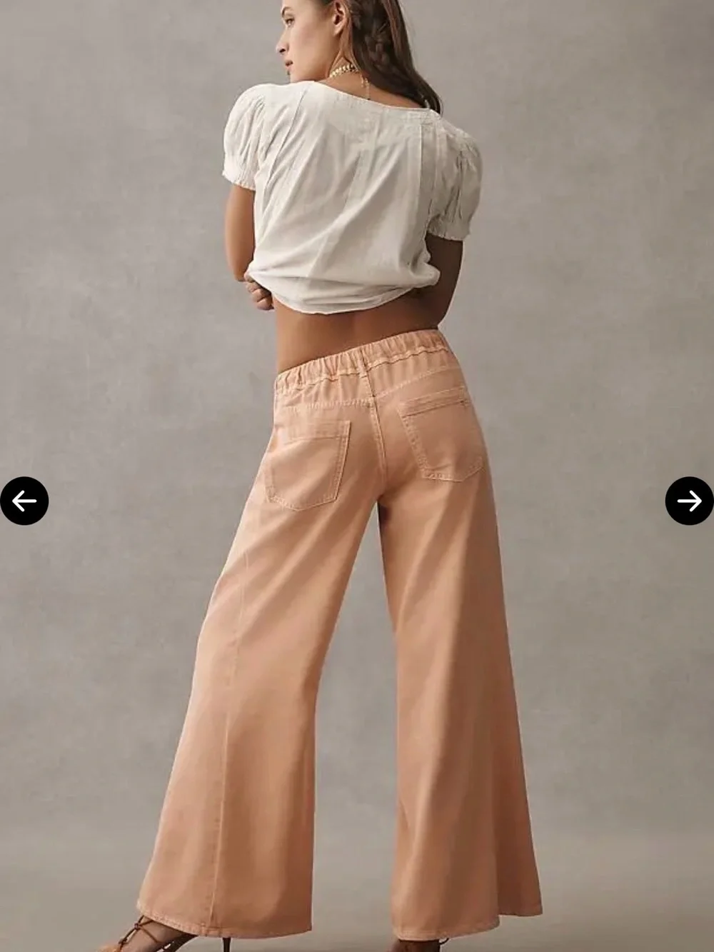 Pilcro Adi Pull On Wide Leg Mid Rise Drawstring Pants in Peach Medium